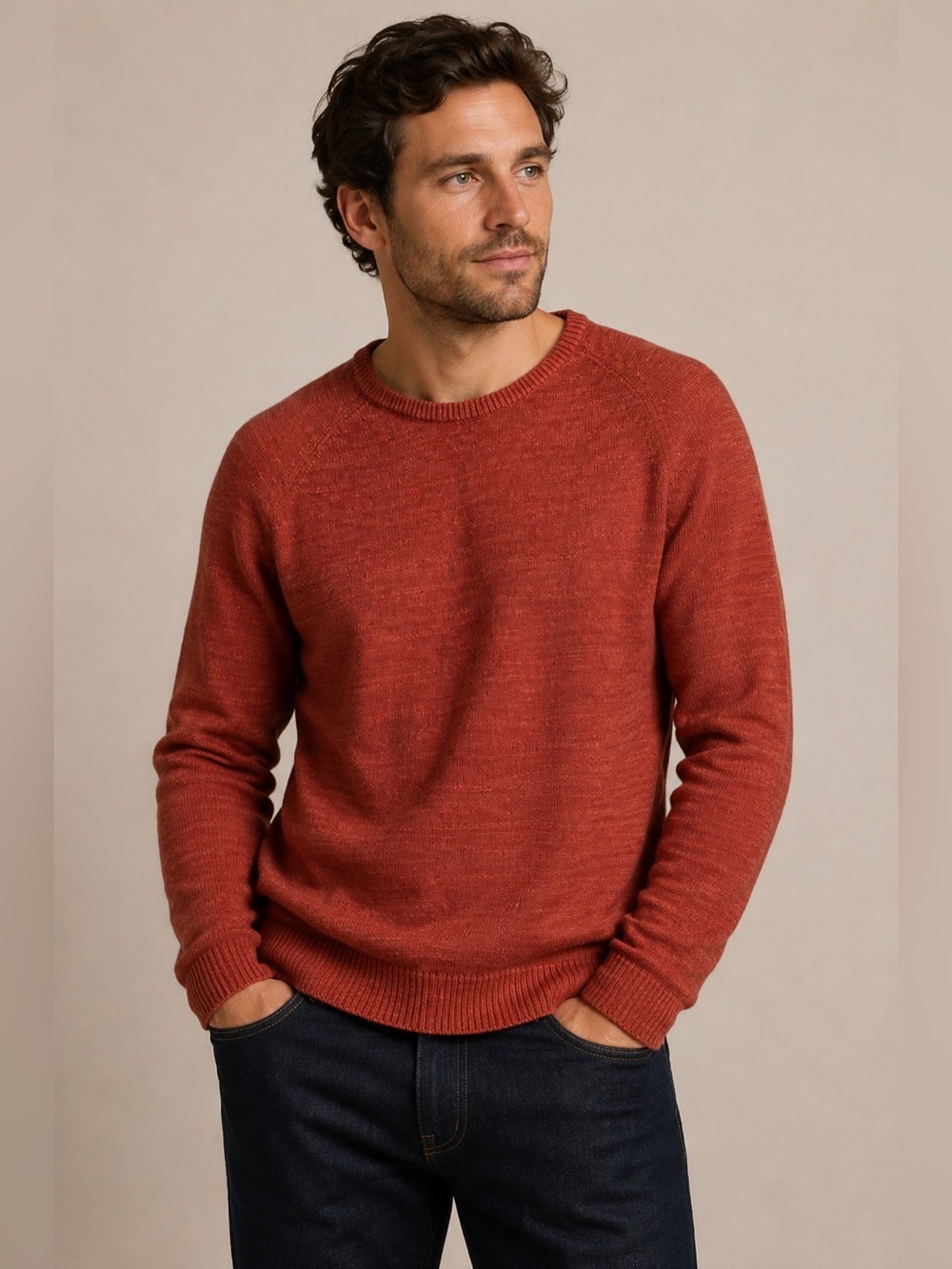 LL Bean Sweater Mens XL Orange Long Sleeve Organic Cotton Preppy Fall Crew Neck